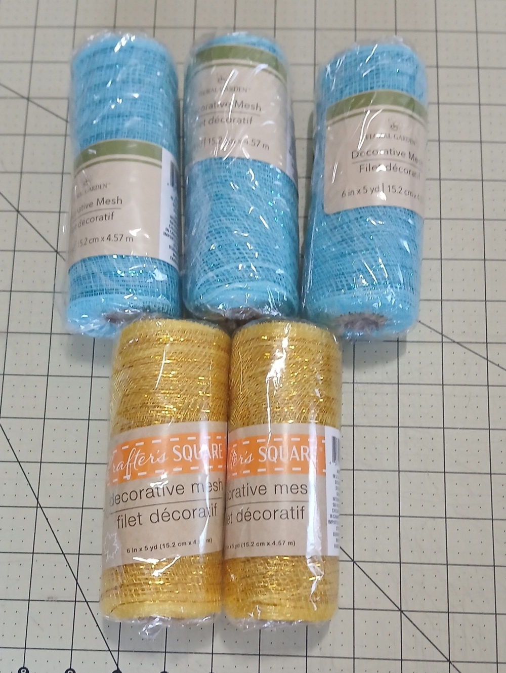 Deco Mesh Bundle - Light Blue & Gold
